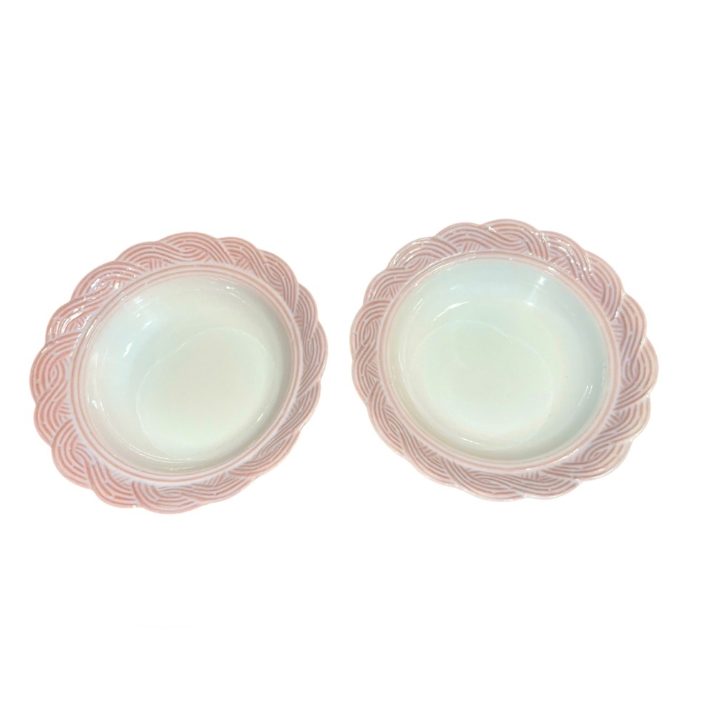 2 Pier 1 Pink White Basketweave 8.75"‎ Salad Bowls, Made in Italy